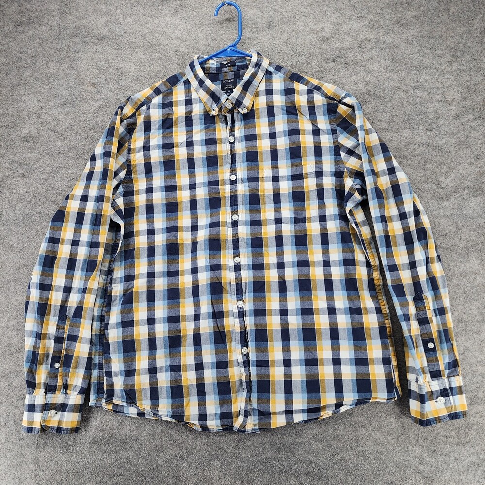 J Crew Shirt Mens XL Slim Fit Flex Washed Button Down Blue Plaid